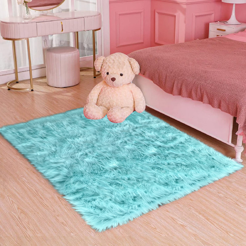 Everly Quinn Faux Sheepskin Light Blue Rug Wayfair